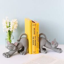 Whimsical Grey Cats Smiling Decorative Bookends Set - Happy Cat Collection - ... picture