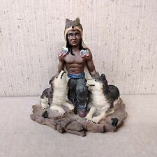 Vintage Young's Native American Man And Wolves Statue picture