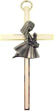White Enamel First Holy Communion Brass Wall Cross, 4 Inch (Girl) picture