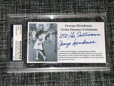 KISSING SAILOR GEORGE MENDONSA SIGNED AUTOGRAPH 3X5 INDEX CARD VJ DAY PSA/DNA picture