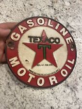 Texaco Gasoline Fireman Cast Iron Patina Plaque Sign Firefighter Fire Chief GIFT picture