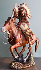 Indian Chief Eagle Warrior War Headdress On Horse Throwing Spear Figurine 13