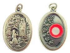 Our Lady of Lourdes Silver Tone 3rd Class Relic Medal Pendant,  1 Inch picture