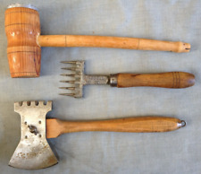 Vintage Meat Tenderizer Wood Hammer - Cleaver Hatchet - Briddell No 60 Lot Of 3 picture