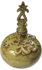 Mid Century Lidded Vase Rotund Ornate Stoneware Pottery Decant, Ochre Glaze Pour picture