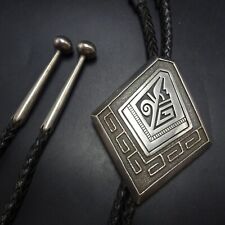 HEAVY RARE Hopi ROY TALAHAFTEWA Sterling Silver Overlay BOLO Tie with 925 Tips picture