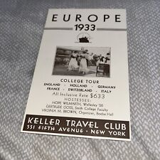 1933 Cunard Line Itinerary Card Berengaria College Tour Keller Travel Club NYC picture
