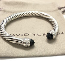 David Yurman Silver 7mm Cable Classic Black Onyx & Diamonds Bracelet size M picture