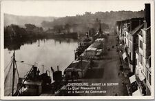 CHERBOURG, France RPPC Real Photo Postcard Dock Scene ALEXANDRE III Panorama picture