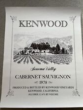 Vintage Rare Kenwood Vineyards 1978 Wine Label Poster Cabernet Sauvignon picture