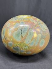 Fiery, Iridescent, Hand Blown hanging art glass ball orb Green Pink Signed picture