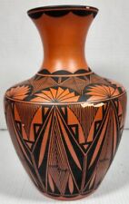 M. Chino Signed Acoma Pueblo Native American Pottery Vase Geometric Design 1985 picture