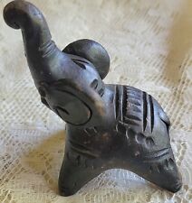 Handcrafted Clay Lucky Elephant Trunk Up Pottery Black picture