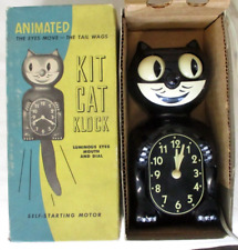EARLY 1950's BLACK ALLIED ELECTRIC KIT CAT KLOCK w/ORIGINAL BOX Working picture