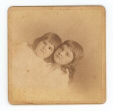 Antique Circa 1880s Small 3X3 in Cabinet Card Two Adorable Little Girls Sisters? picture