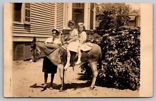 RPPC c1915 Children Posing with Donkey by House A25 picture
