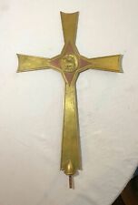 Big antique brass copper processional lamb religious church cross lamb crucifix picture