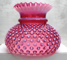 Vintage Fenton Hobnail Cranberry Opalescent Ruffled Lamp Shade 6 7/8” Fitter picture