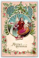 c1910's Christmas Baby Jesus Angel Religious Christmas Tree Winter Silk Postcard picture