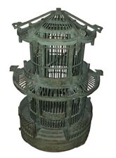 Vintage Antique Asian Chinese Oriental Wooden Pagoda Bird Cage Three Levels picture
