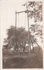 RPPC Enormous Homemade Wooden Swingset in Backyard Michigan 1916 picture