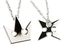 Set of 2 Kingdom Hearts Sora Crown Roxas Cross Metal Necklace Keyblade Pandent picture
