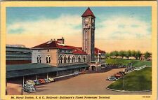 Baltimore MD-Maryland, B & O Train Station, Clock Tower, c1947 Vintage Postcard picture