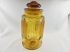 Large Vintage L E. Smith Amber Glass Moon And Stars Canister Jar picture