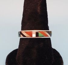 Zuni Multi Stone Inlay Ring Size 8 Sterling Silver Native American Vintage USA picture