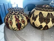Vintage Handmade African Woven Baskets 8” Tightly Coiled Natural Grass picture