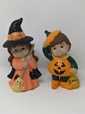 Vintage Sweet Tot Handpainted Halloween Trick Or Treat  Pumpkin Boy & Witch Girl picture