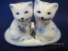 Andrea by Sadek Kitten Cute Cats With Tray Salt & Pepper Shakers Porcelain Blue picture