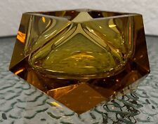 VTG Imperlux Hand Cut Lead Amber Crystal Ashtray Glass Bias Angle picture