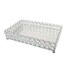 10.5 Inch Elipse Crystal Decorative Mirrored Vanity Tray Chrome picture