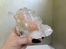 Peach Stilbite on Yellow Apophyllite with Tourmaline Inclusions picture