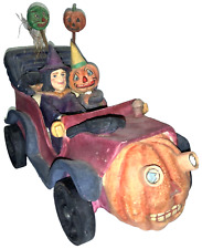 VINTAGE-STYLE ‘BETHANY LOWE’ HALLOWEEN - WITCH & JACK O’LANTERN CAR ‘AS IS’ picture