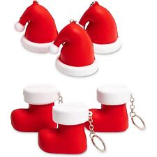 6 Pack Christmas Keychains Charms Pendant Santa Boot & Hat Stocking Stuffer picture