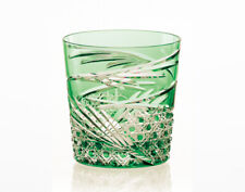 KAGAMI Crystal Edo Kiriko Whisky Glass Green with Wooden Box Hand Made in Japan picture