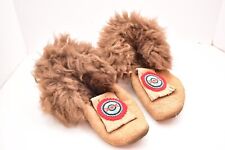 VINTAGE PAIR NATIVE AMERICAN CROW INDIAN BEAD DECORATED BUFFALO HIDE MOCCASINS picture