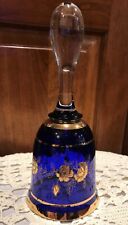 Lovely ? Bohemian Czech Italy Cobalt Blue & Clear Bell Gold Etched Flowers 8