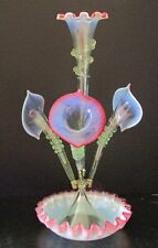 Victorian Epergne 4 Horn Vase Jack in the Pulpit Vaseline Centerpiece GLOWS RARE picture