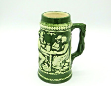 German Vintage Ceramic Green White Glazed Beer Stein Mug 7