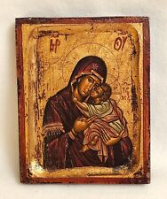 Vtg Virgin Mary Infant Jesus Wood Handmade Greek Copy Byzantine Orthodox Icon picture