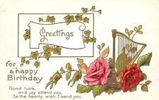 Vintage Postcard 1912 Greetings For A Happy Birthday Golden Leaves Souvenir Card picture