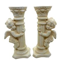 Angel Cupid Candle Holder Vintage Retro Greek Column 8” Bisque Angelcore Cottage picture