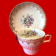 ROYAL CHINA HERITAGE CUP AND SAUCER 22 K GOLD FILIGREE VINTAGE FLORAL picture