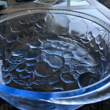 Rare Blue Refracted Vintage Libbey Glass Casserole Dish Fruit Pattern~Oven Proof picture
