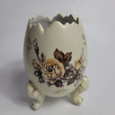 Napcoware 3 Footed Cracked Egg Vase Ivory with Brown Flowers picture