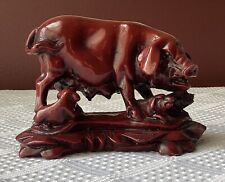Vintage Chinese Heavy Resin Mama Pig With Piglets Figurine, 5 1/8