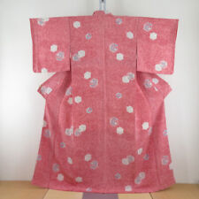 Komon kimono Silk Chirimen Floral pattern on tortoiseshell Pink 63.4inch Women's picture
